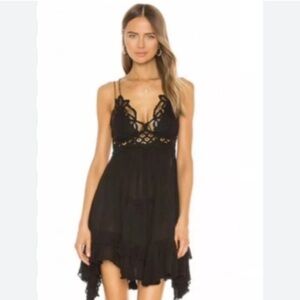 Free People Black Lace-Detail High-Low Mini Dress